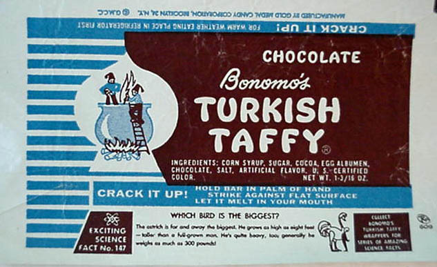 A vintage Bonomo's Turkish Taffy Wrapper