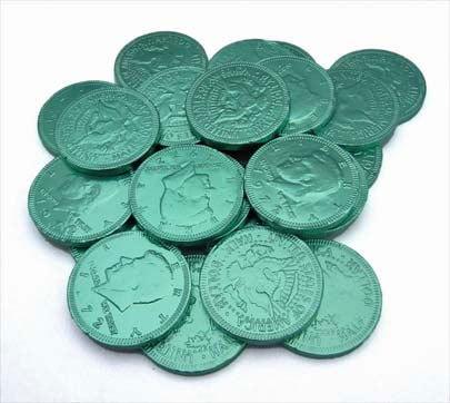 Green Wrapped Chocolate Coins - CandyFavorites